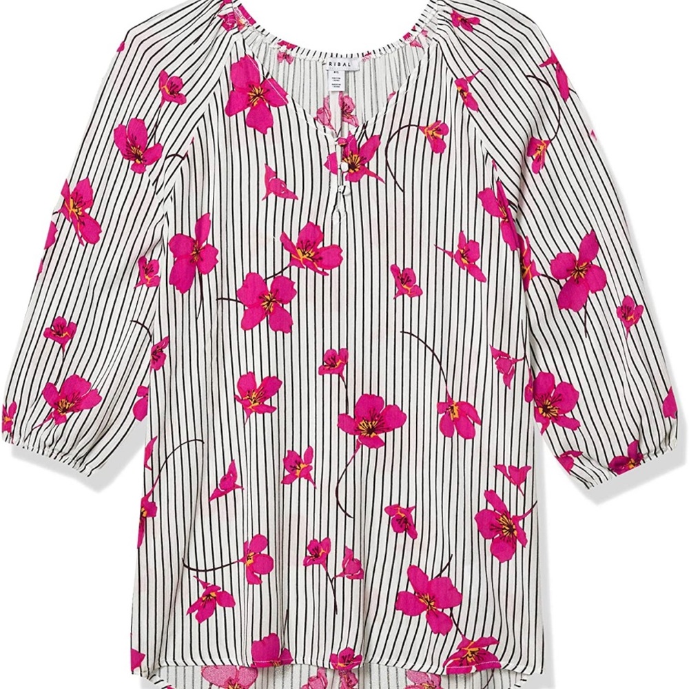 Tribal 3/4 Sleeve VNeck Floral Blouse
